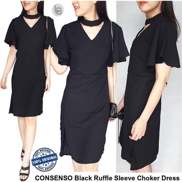 CONSENSO Black Choker Flared sleeve dress (ready red and black)