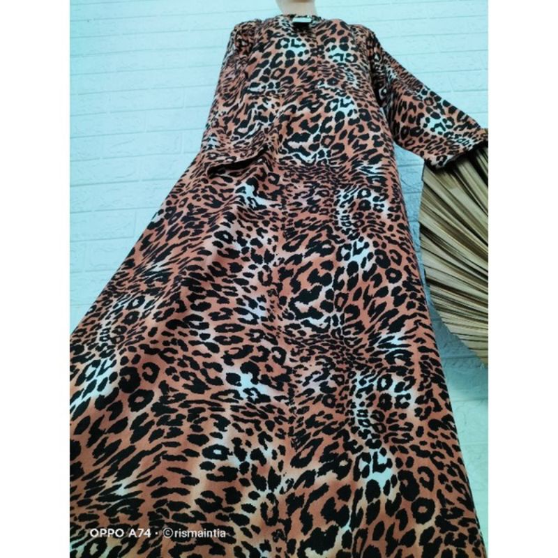 Gamis Hyget Jumbo Motif Leopard Bunga Gamis Harian Termurah