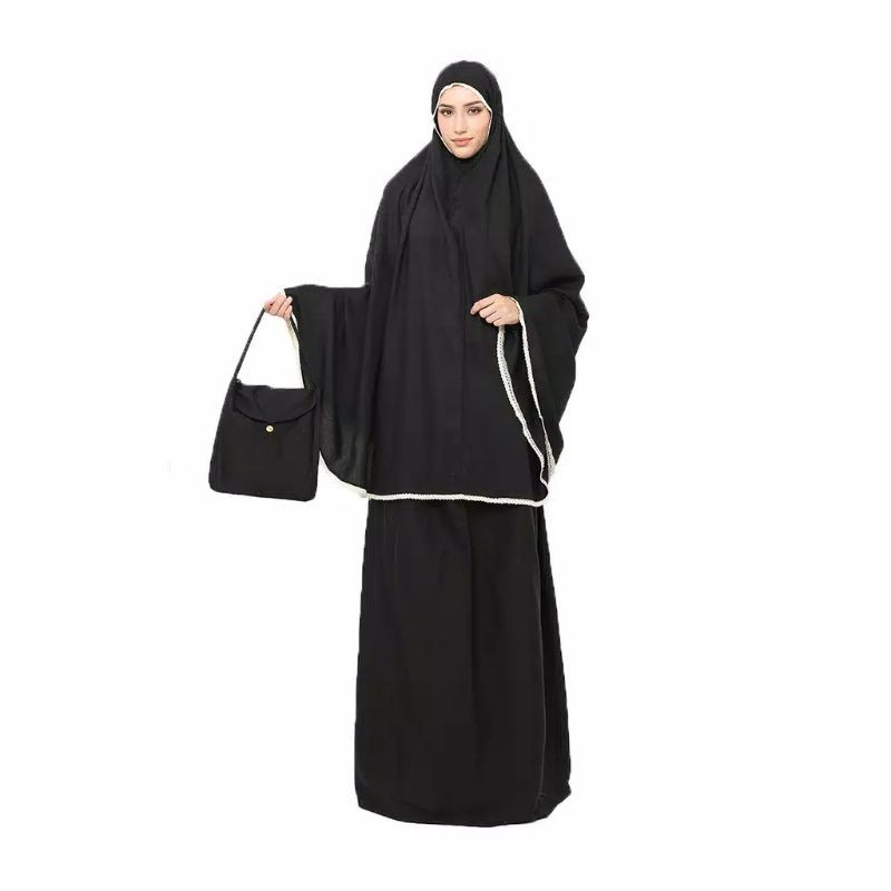 mukena dewasa renda plain black