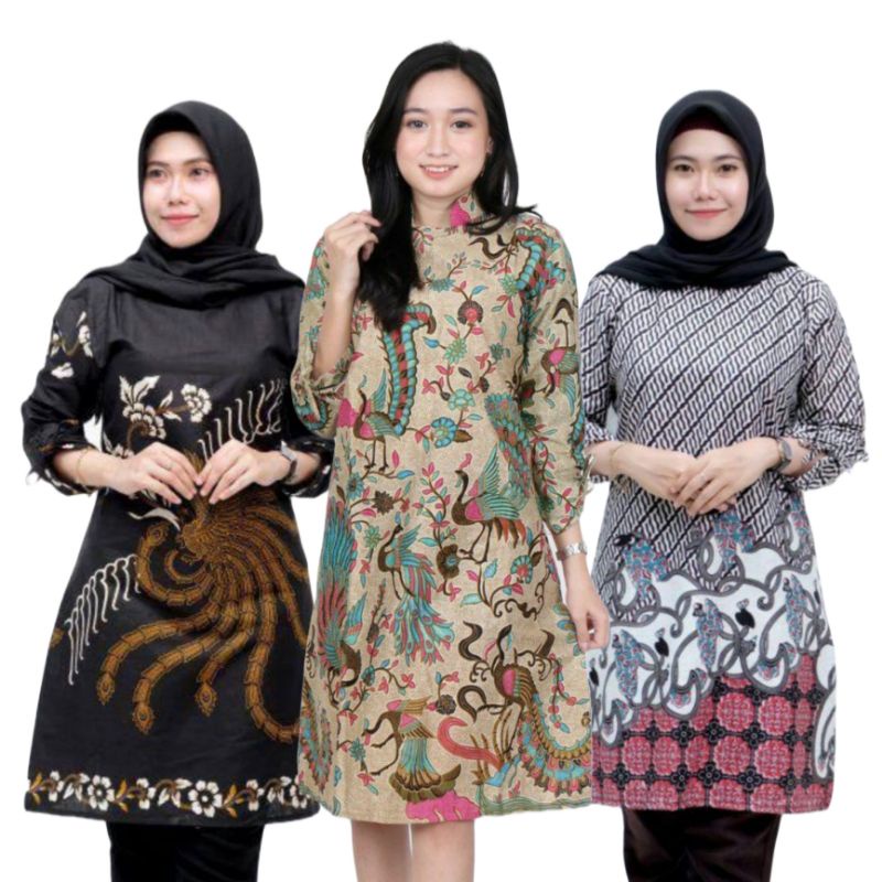 Dress Tunik Kemeja Batik cewek hijab/non hijab Seragam Kantor TNK .01A