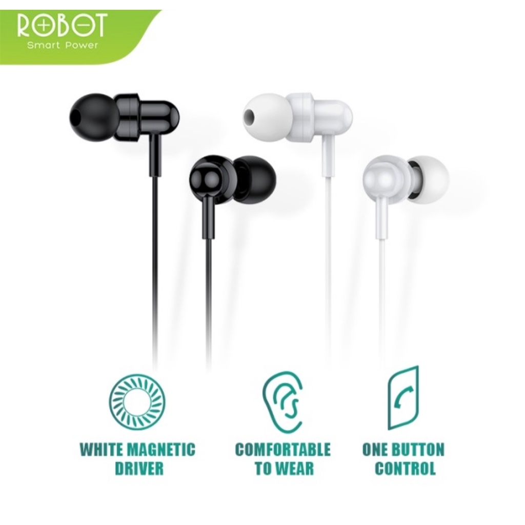 Headset Robot RE20 Wired Headset Earphone Bass Android iPhone Original