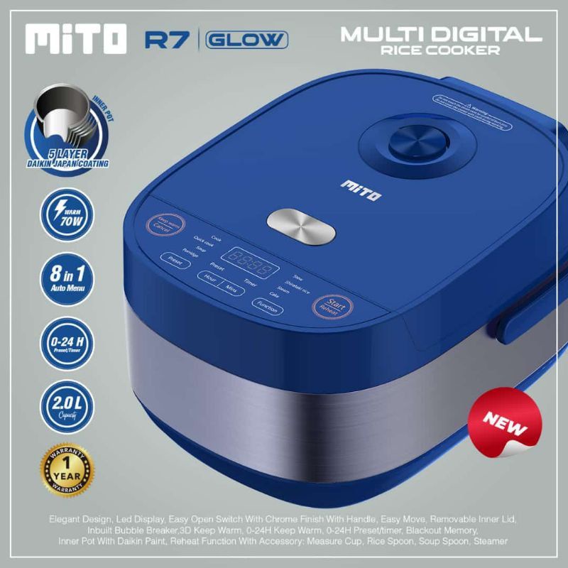 Penanak Nasi / Multi Digital Rice Cooker Mito R7 Glow 8in1 2L