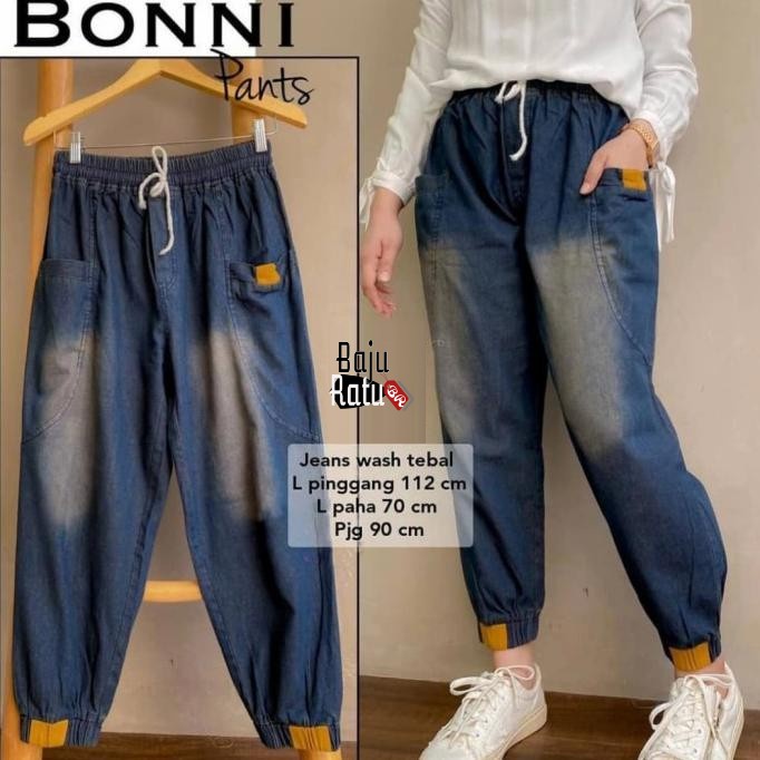 Bonni Celana Jogger Joger Jeans Denim Pants Wanita Jumbo Big size Bigsize GBM