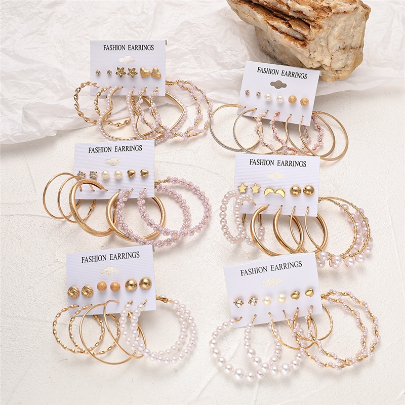 IFYOU Elegant Fashion Pearl Earrings Set Ladies Luxury Gold Earrings Women Jewelry Accessories