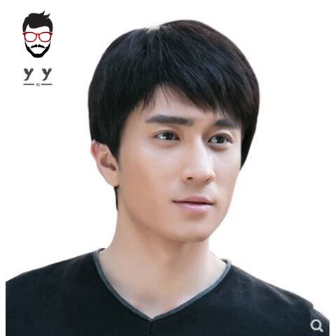 【Terjangkau】Wig pria rambut asli pria wig set menyegarkan hijau paruh baya dan tua wig set kepala pe