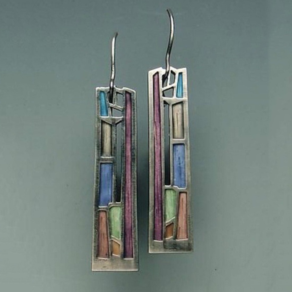 Hu Hu Hu Hu Hu Alat Bantu Pasang Kacamata♡ Anting Kait Gantung Wanita Desain Persegi Panjang Hollow Warna Warni Untuk Pesta