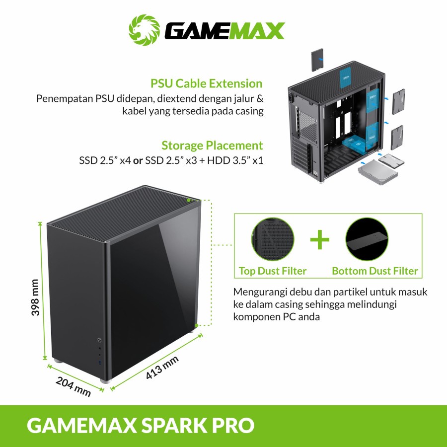 GameMax Spark Pro Black ATX Gaming PC Case