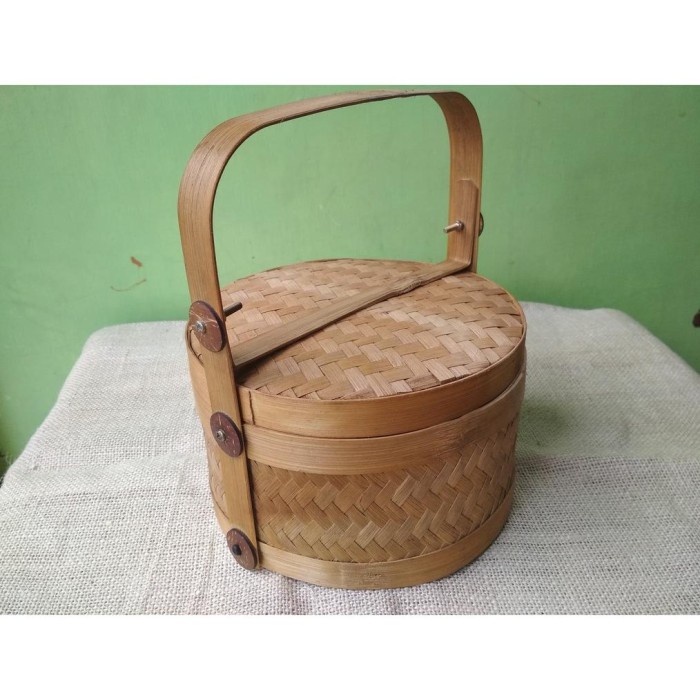 PROMO Rantang Bambu Bulat Susun 1 Asap Ukuran 20 cm