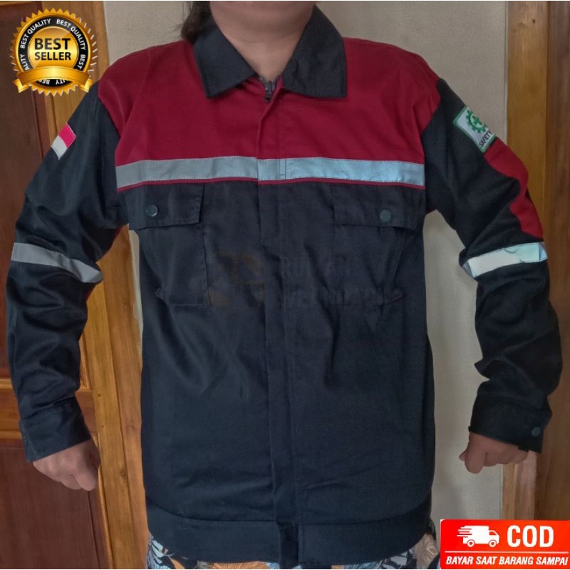 Baju Kerja/ Wearpack Proyek/ Kemeja Lapangan Atasan Navy Merah Maroon