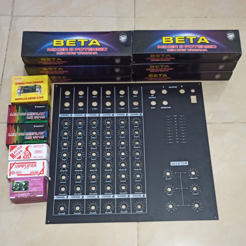 Paket Mixer 8 Potensio Dan Panel Atas 6 Channel Siap Rakit
