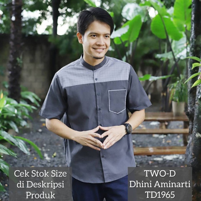 Kemeja Koko Lengan Pendek TWO-D Dhini Aminarti TD1965 - Abu-abu, S