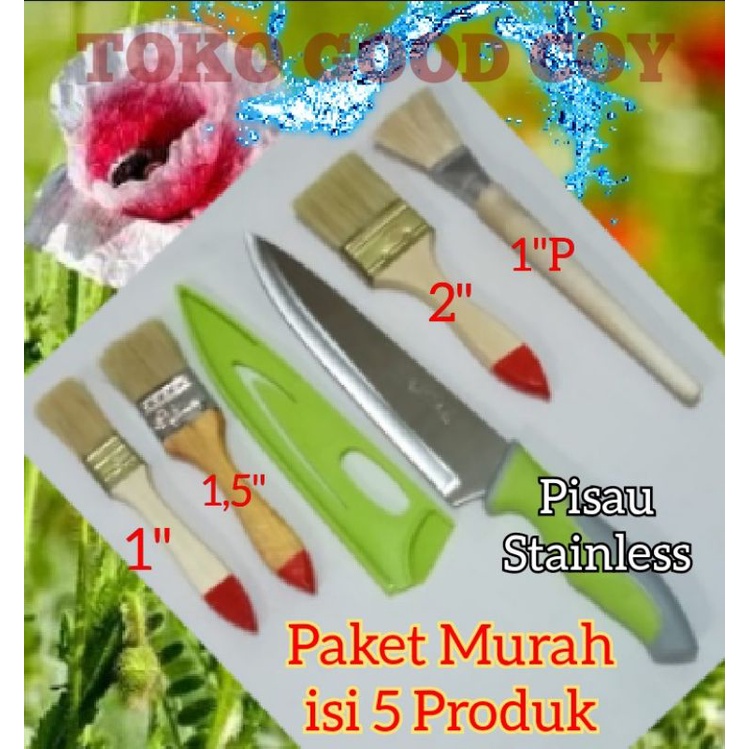 

1 pc Pisau Stainless L33cm + 4 pcs Kuas 1"/1,5"/2"/1"P (No.135)