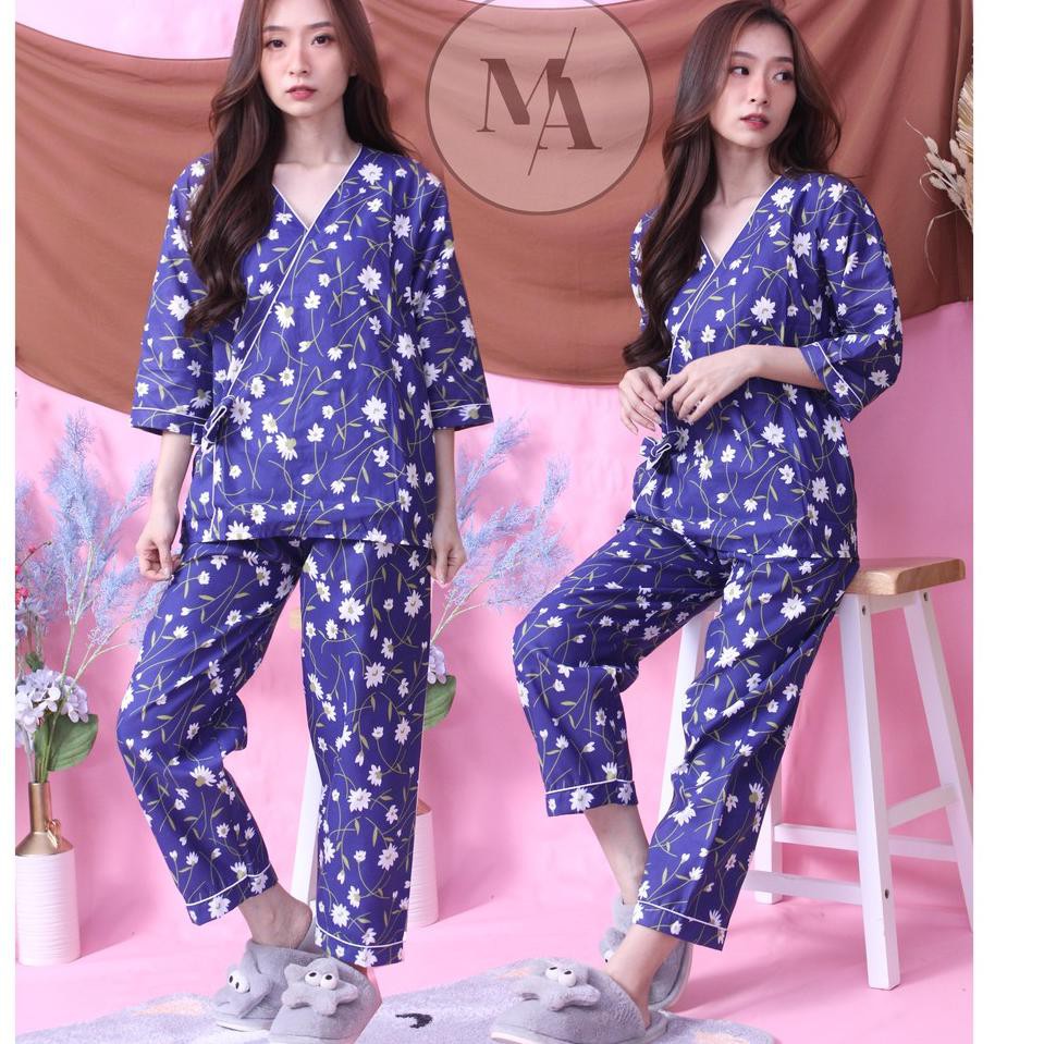 ro EII setcel baju tidur wanita piyama kimono katun jepang MA LJ H6N