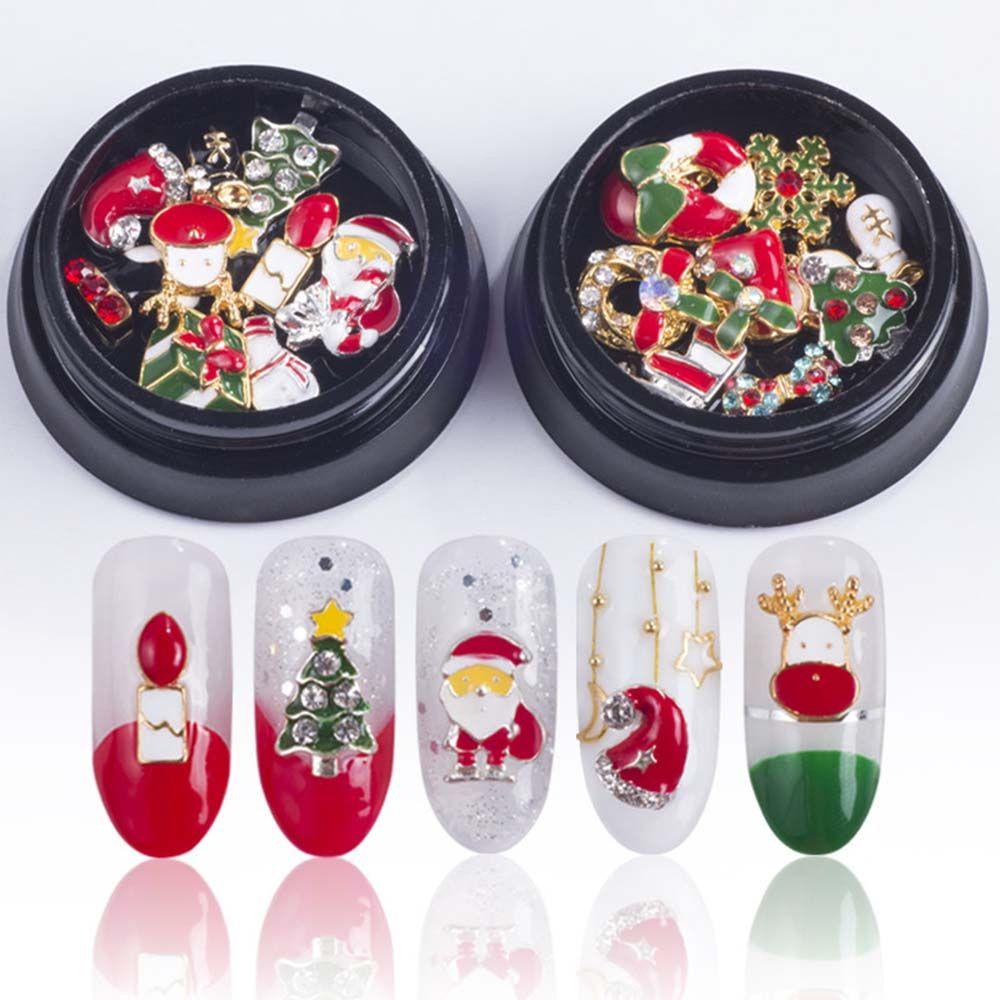 AUGUSTINA Agustinina Natal Dekorasi Kuku Logam Alloy Sock Snowflake Pohon Natal Bell DIY Nail Art Perhiasan