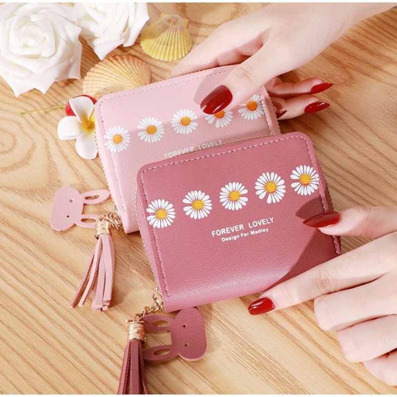 Dompet Wanita BS44 Dompet Koin/kartu Mini Motif Bunga Daisy ACC