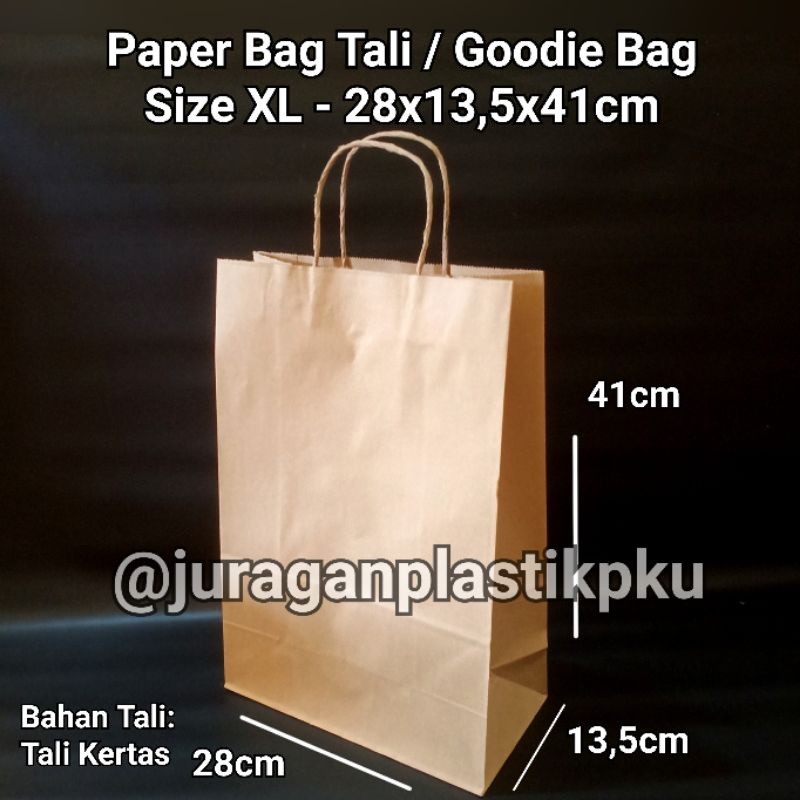 

Paper Bag + Tali XL 28x13,5x41 cm | Goodie Bag Besar Coklat Kraft Polos Kantong Kertas Souvenir 28 x 13 x 41