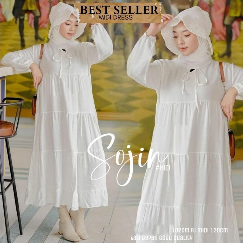 SOJIN MIDI DRESS KEKINIAN BAHAN KATUN RAYON SIZE JUMBO LD 105 FASHION WANITA MODERN