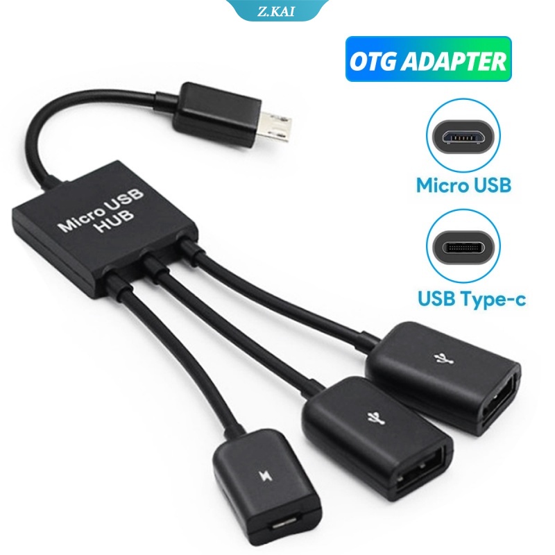 Adapter Converter Micro USB OTG HUB Power Line Mouse U Disk Dual Untuk Ponsel