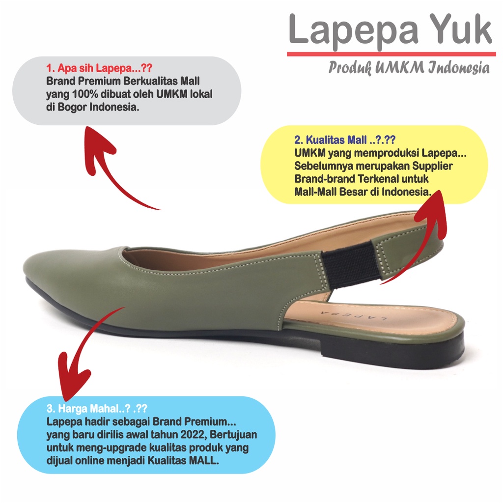 LAPEPA YUK - Sepatu Flat Shoes Wanita FREYA Untuk Kerja kantor Spatu Flatshoes Cewek Kuliahan Jalan Santai Casual Empuk Nyaman Slop Lancip Warna OLIVE  Kasual Hijau Strap Tali Selop Belakang Premium Original Kekinian Terbaru Shoes ORI Mall Official Store