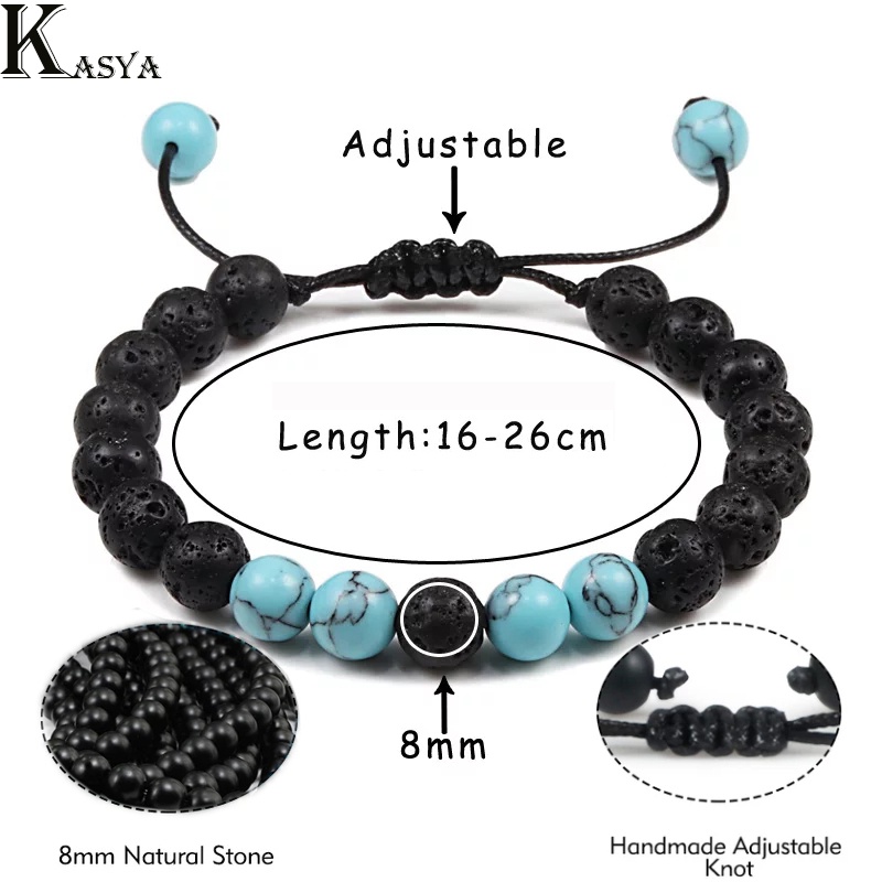 Gelang Batu Couple Natural Tiger eye Charm Onyx Lava Stone 8mm Tali Serut Sambala Untuk Kado Pasangan