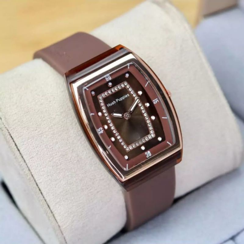 (Terima Cod)Jam Tangan Wanita Hushpuppies oval No Tanggal Strap Rubber(Dikirim Jakarta)