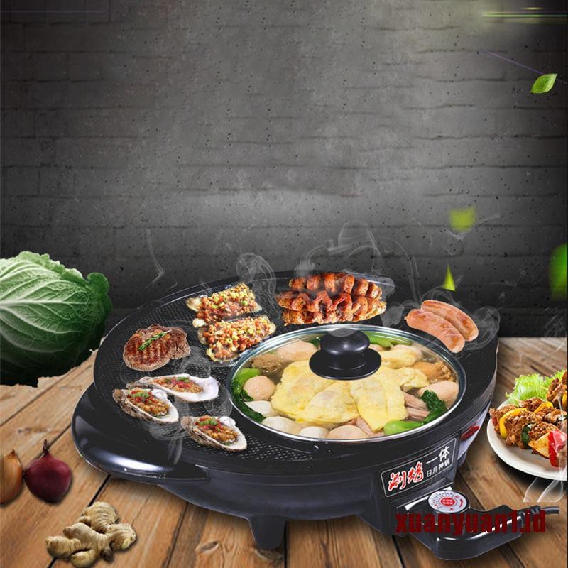 Kompor Listrik 2 in1 panggangan listrik serbaguna anti lenget kompor panggangan elektrik hemat listrik Hot Pot BBQ Grill 2 in 1 Pan