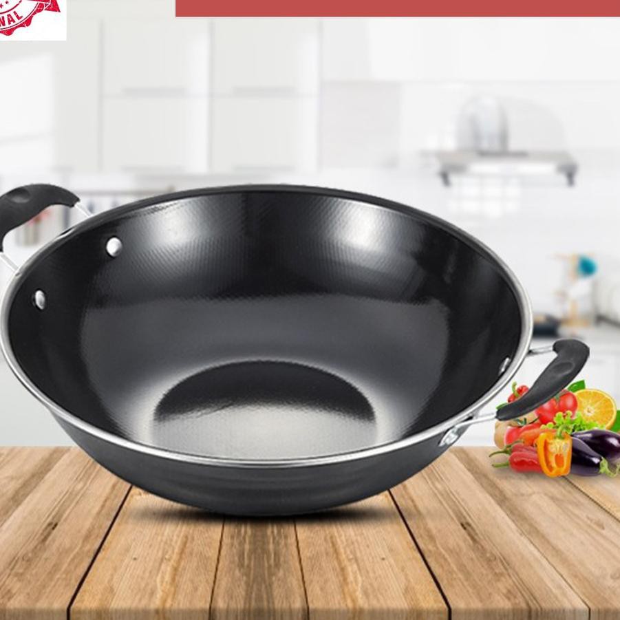 $Grosir Wajan Kuali Ukuran 32 & 34 cm 1070- Wajan Ukuran Besar / Wajan Penggorengan Teflon Wok 32 cm