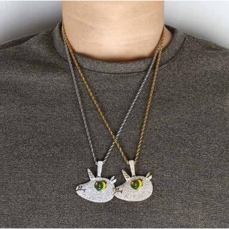 Kalung Liontin Unicorn Aksen Zircon Gaya Hip Hop Rock Untuk Unisex