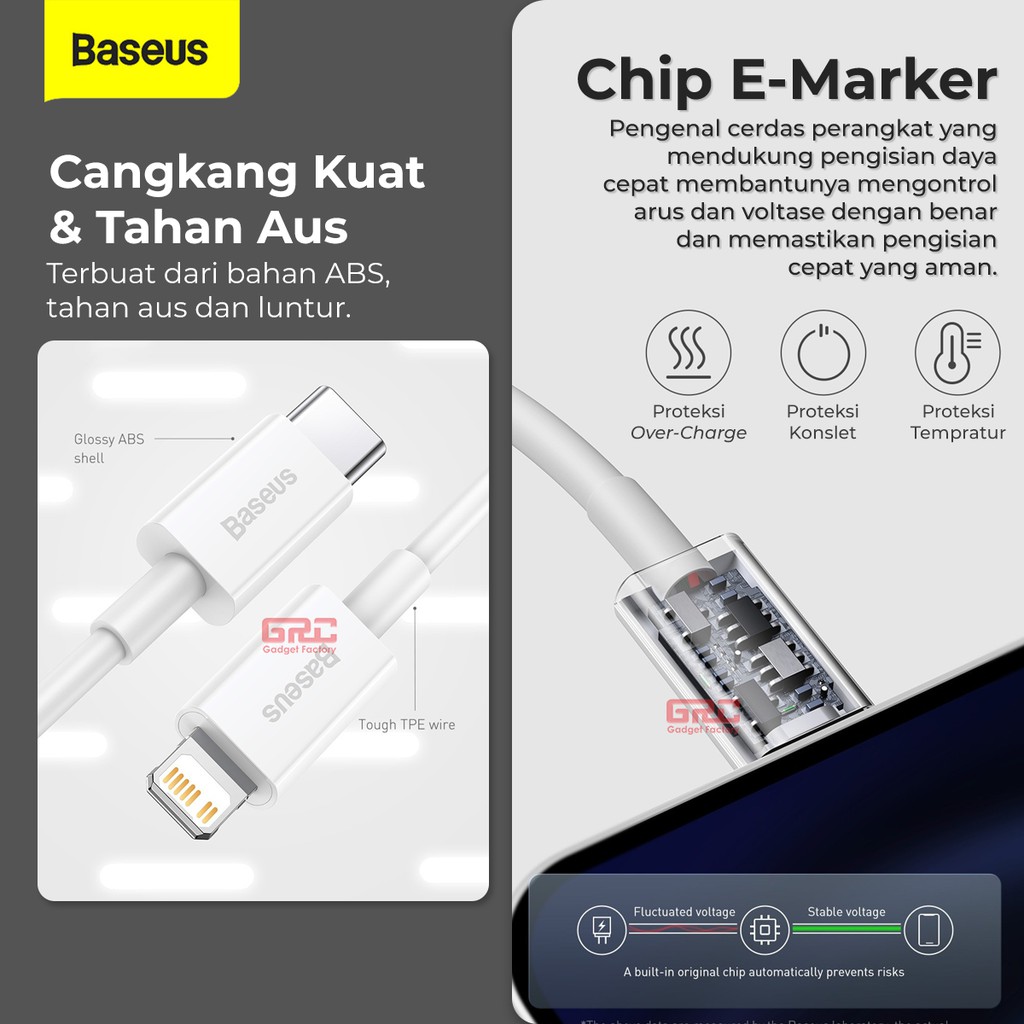 Kabel Data Fast Charging Baseus Cable Charger Type C to iP PD 20W 2M