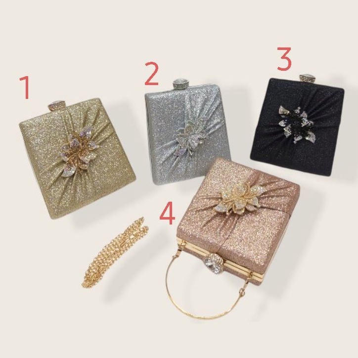 tas pesta kotak tinggi persegi panjang glitter fabric kebaya akad batik acara pesta clutch