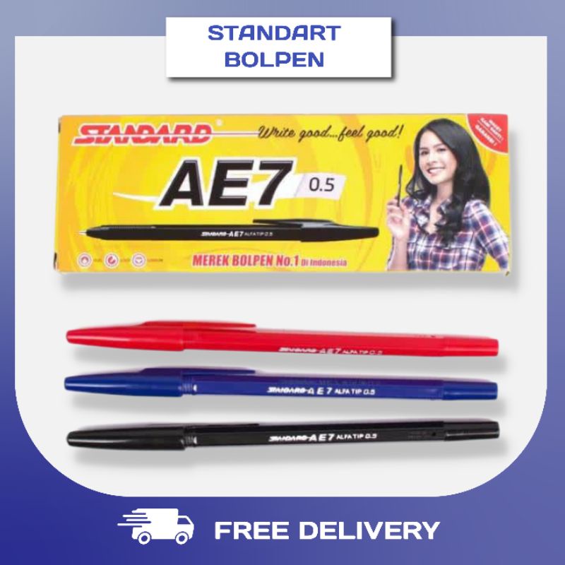 [✅COD] BOLPEN STANDARD AE7 BALLPOINT STANDARD STANDART STANDAR AE7 BOLPEN WARNA HITAM ALFATIP 0.5 mm