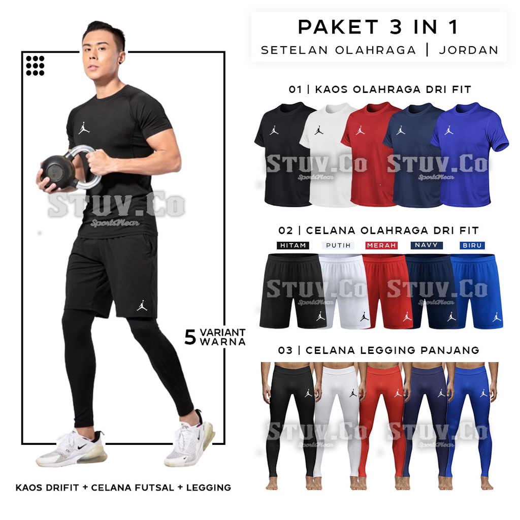 PAKET 3IN1 STELAN KAOS DRIFIT LEGGING PANJANG DAN CELANA PENDEK DRIFIT OLAHRAGA FUTSAL SEPAKBOLA BAS