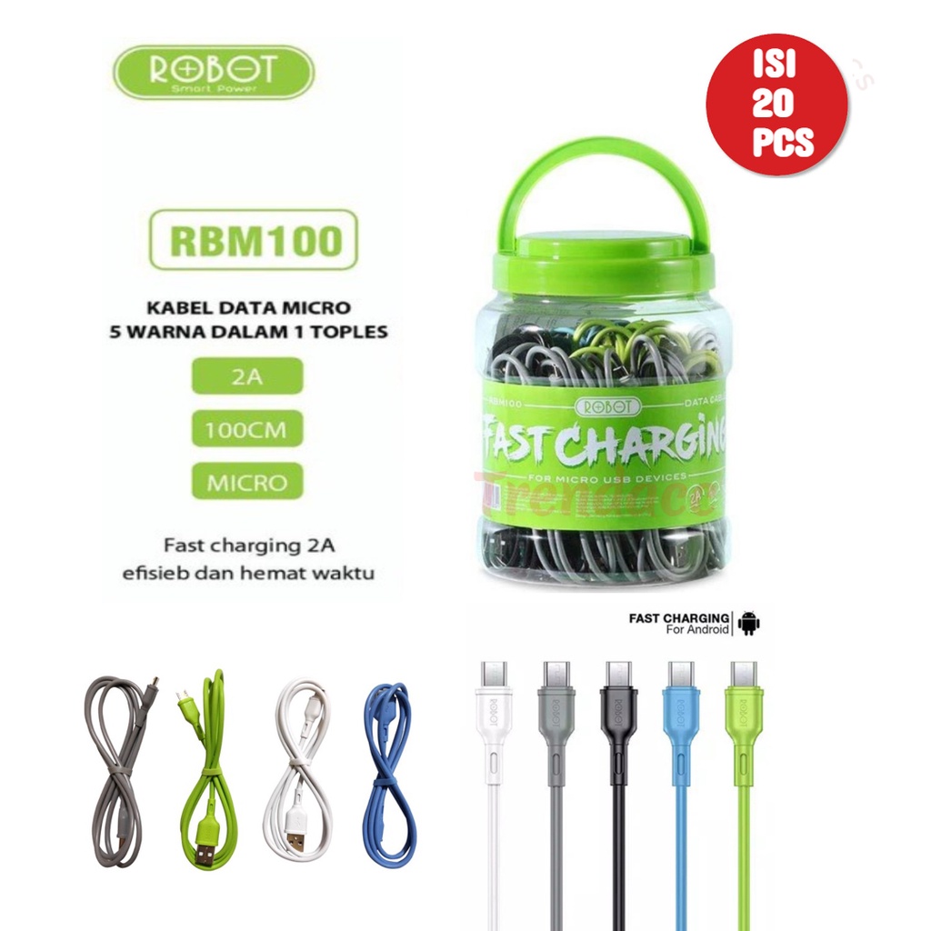 Trend-KABEL DATA ORI ROBOT RBM100 Charger Fast Charging 2A Micro USB 1 Meter /TOPLES ISI 20PCS