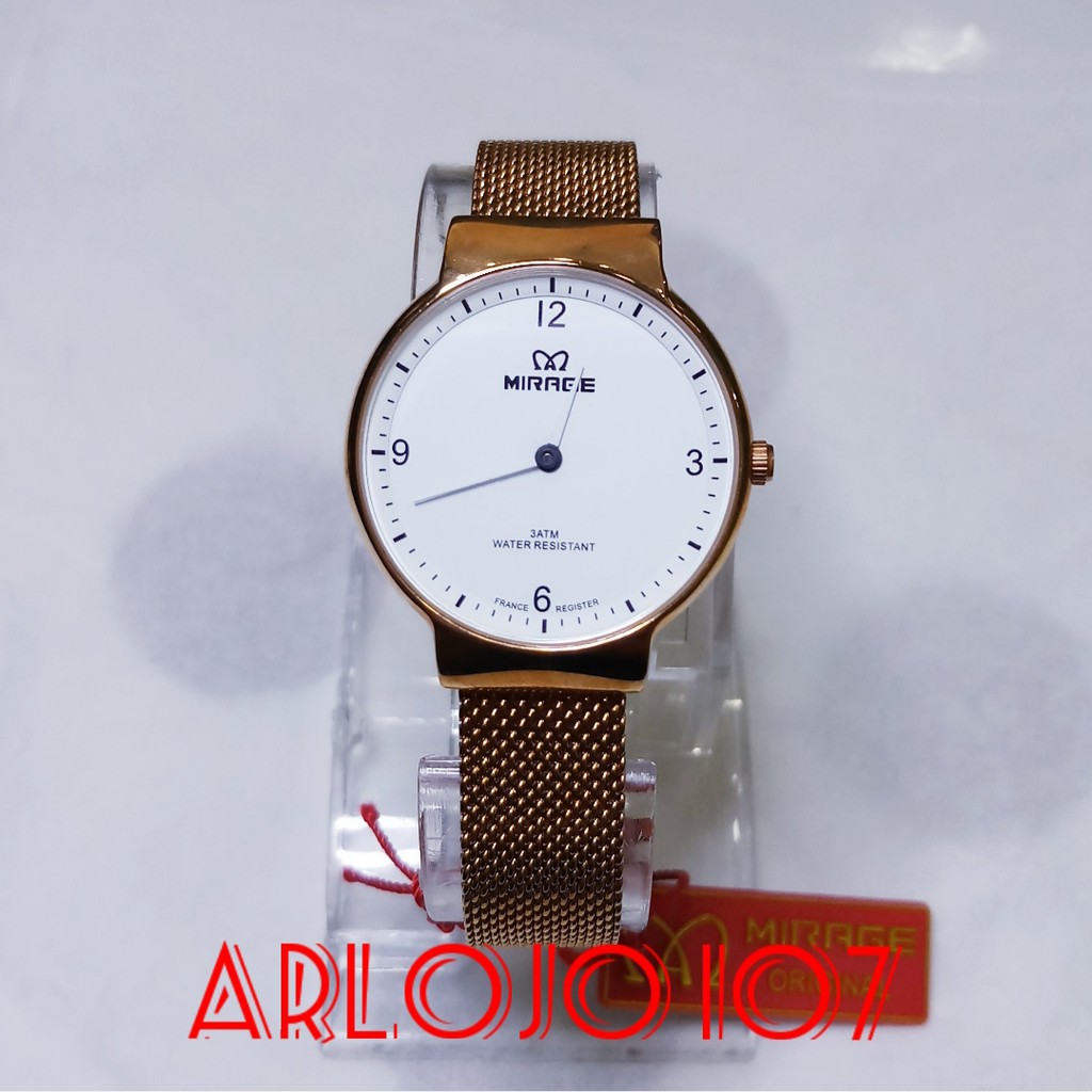 JAM TANGAN MIRAGE WANITA RANTAI PASIR MA 8650 BRP-L ROSE GOLD WHITE ORIGINAL