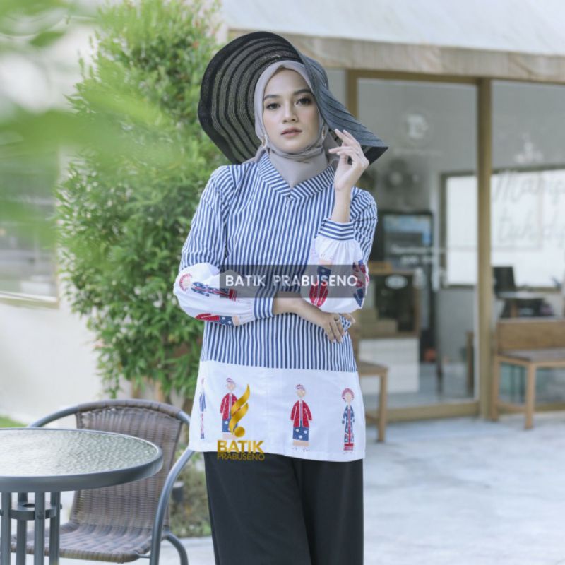 Batik Wanita Prabuseno BLOUSE MOTIF RNHGAR Bahan Katun Printing Handmade Atasan Batik Alisan Atasan 