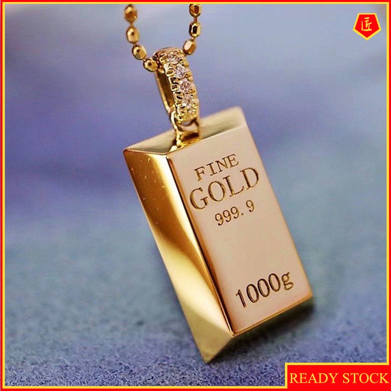 [Ready Stock]18K Gold Small Gold Bar Shape Pendant Elegant Simple and Fashionable