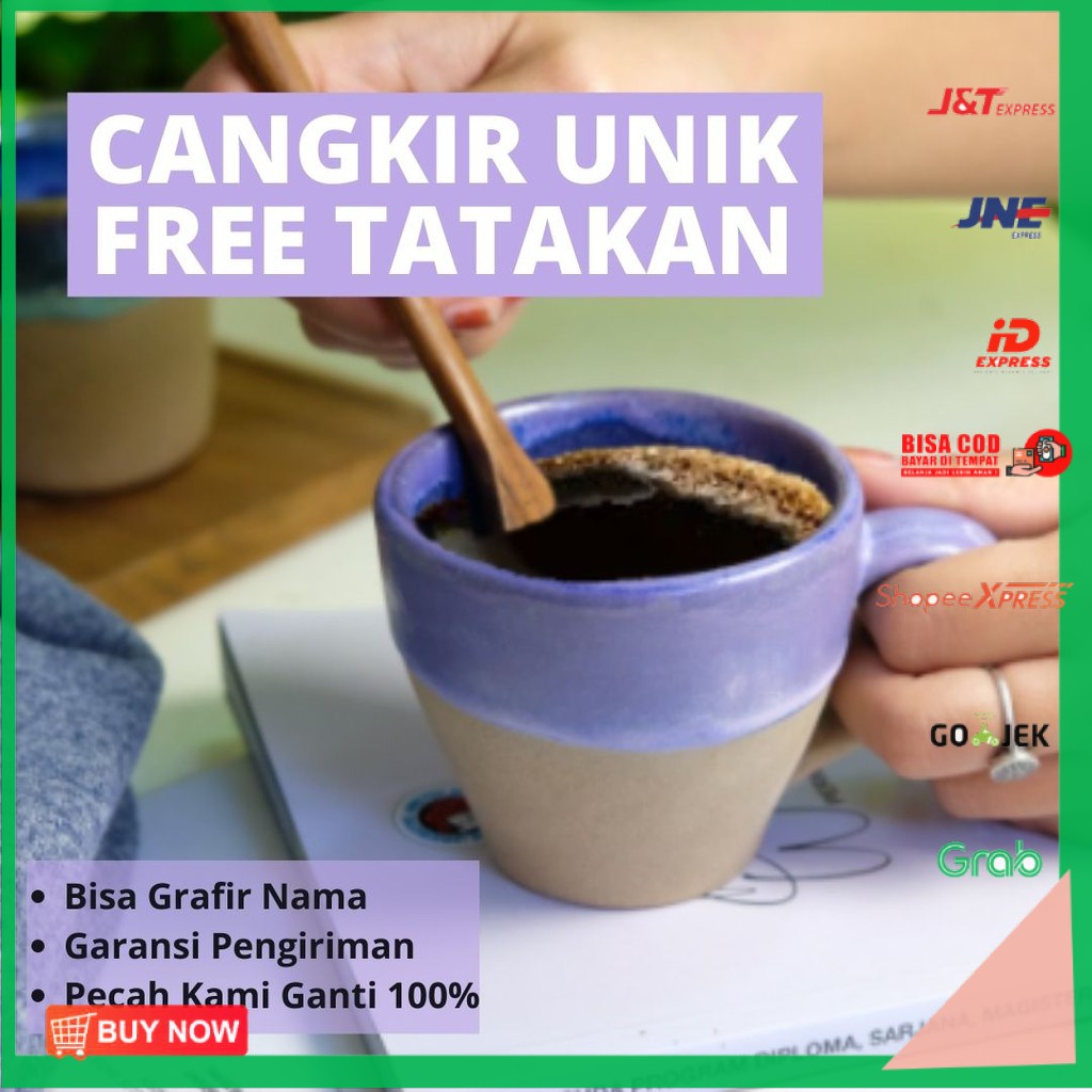 Naruna Cangkir Keramik Sea Sand Series Handle Latte Include Tatakan Bisa Grafir Satuan