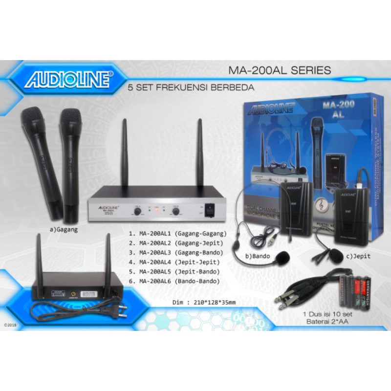 MIC MICROPHONE MIKROFON WIRELESS AUDIOLINE AUDIO LINE MA 200 AL 1 MA200AL1 TANPA KABEL KARAOKE MURAH