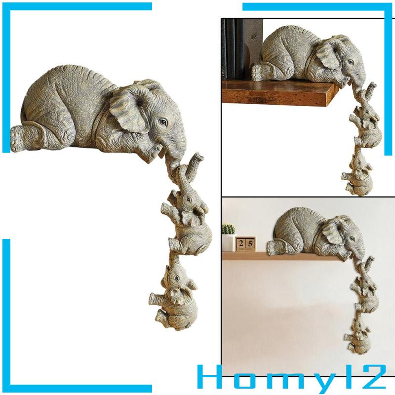 [HOMYL2] Cute Elephant Holding Two Babies Figurine Home Animal Statue Sculpture Decor