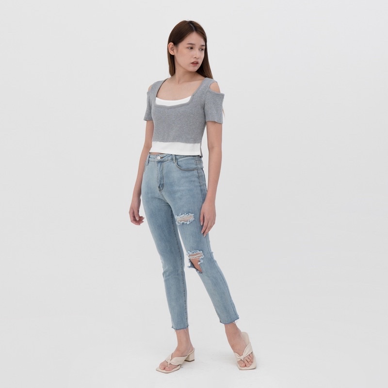 VIERLIN - Jeans 1230 - HIGH WAIST SKINNY RIPPED JEANS ROBEK MELAR