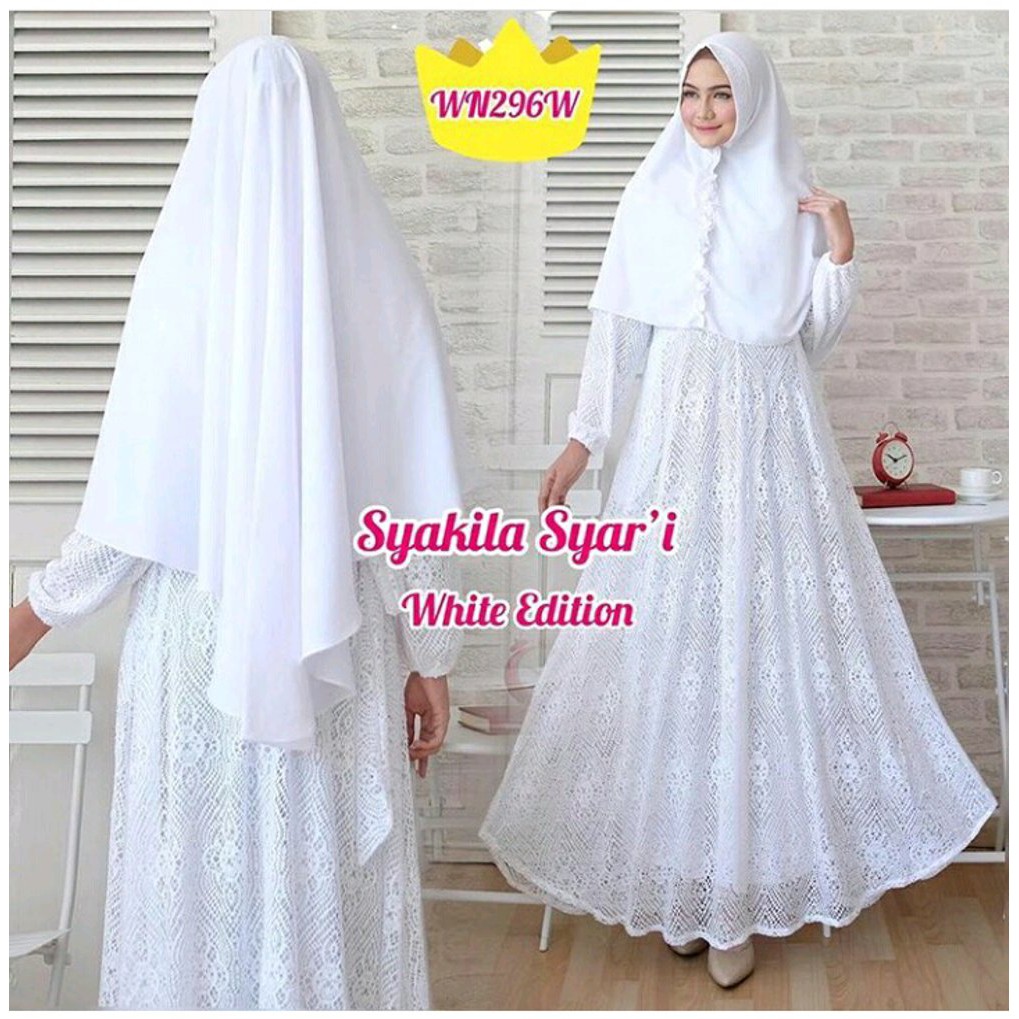 DIJUAL MURAH baju muslim - gamis putih - gamis syari putih - baju muslim wanita modern