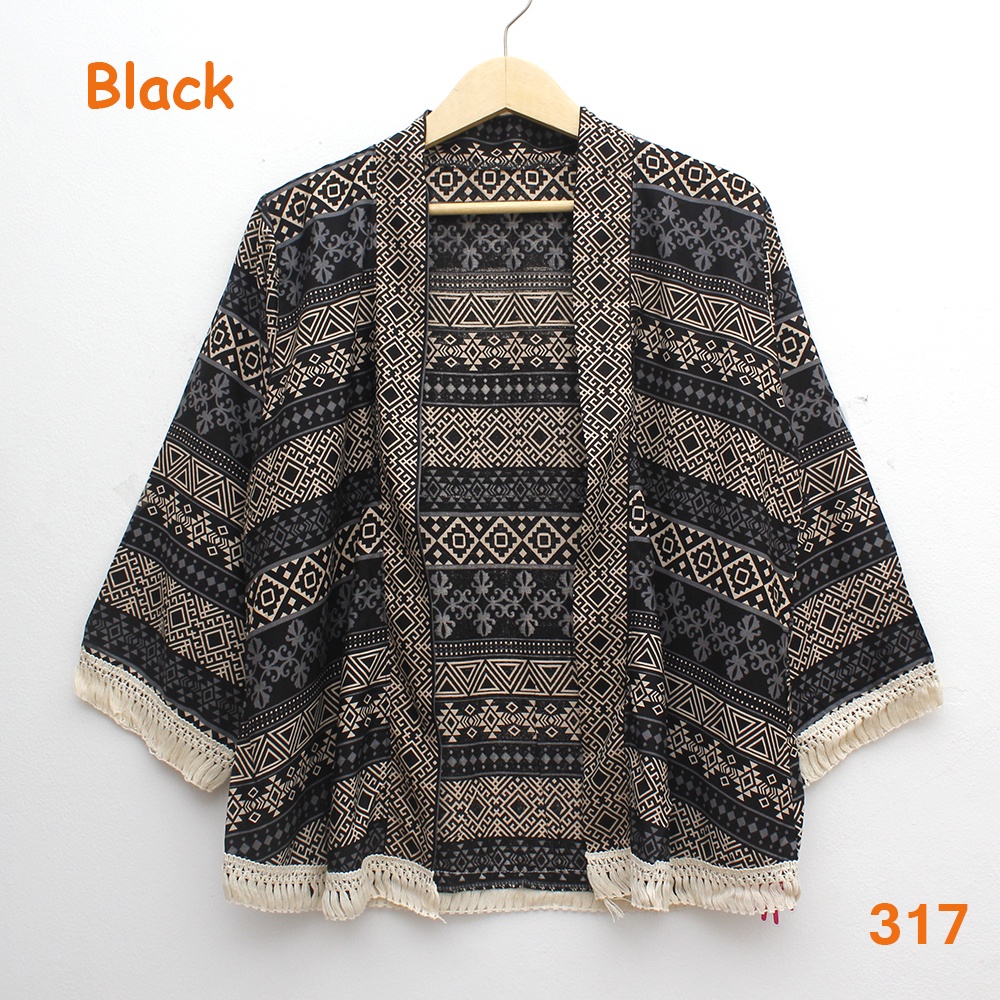 𝑱𝒂𝒌𝒂𝒓𝒕𝒂𝑭𝒂𝒔𝒉𝒊𝒐𝒏 cardigan outer batik tribal katun adem rumbai sisir keliling bohemian etnik boho styleO-317 Black