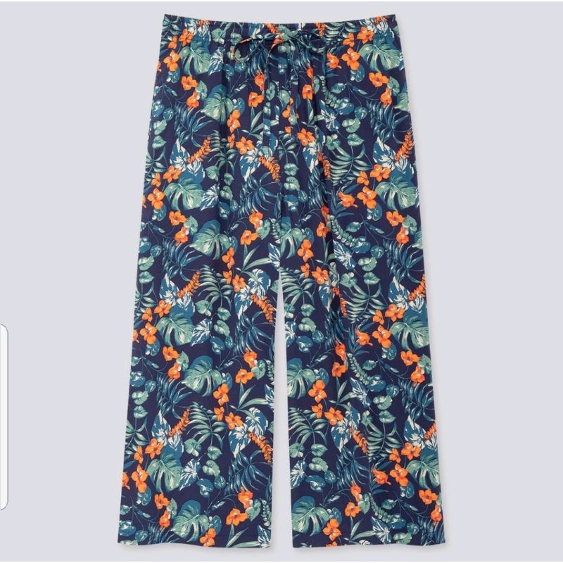 Branded Original Uniqlo 7/8 Celana Kulot Pants Navy Flower (Sisa Export)