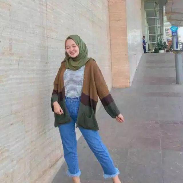 CAMEROON CARDY OVERSIZE / cardy rajut wanita / korean style-Army