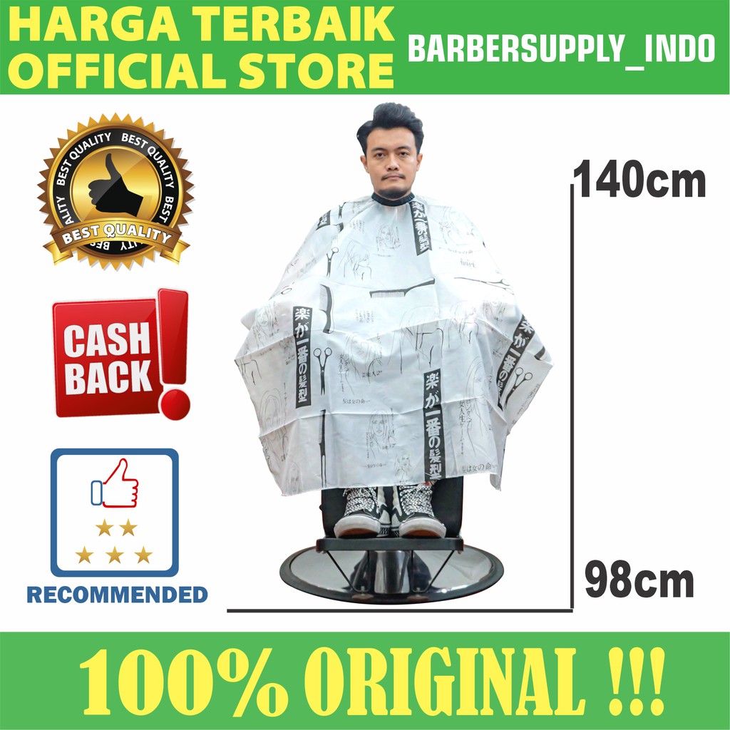 CAPE / KEP / KAIN KIP CUKUR BARBER PANGKAS SALON PUTIH MOTIF JEPANG