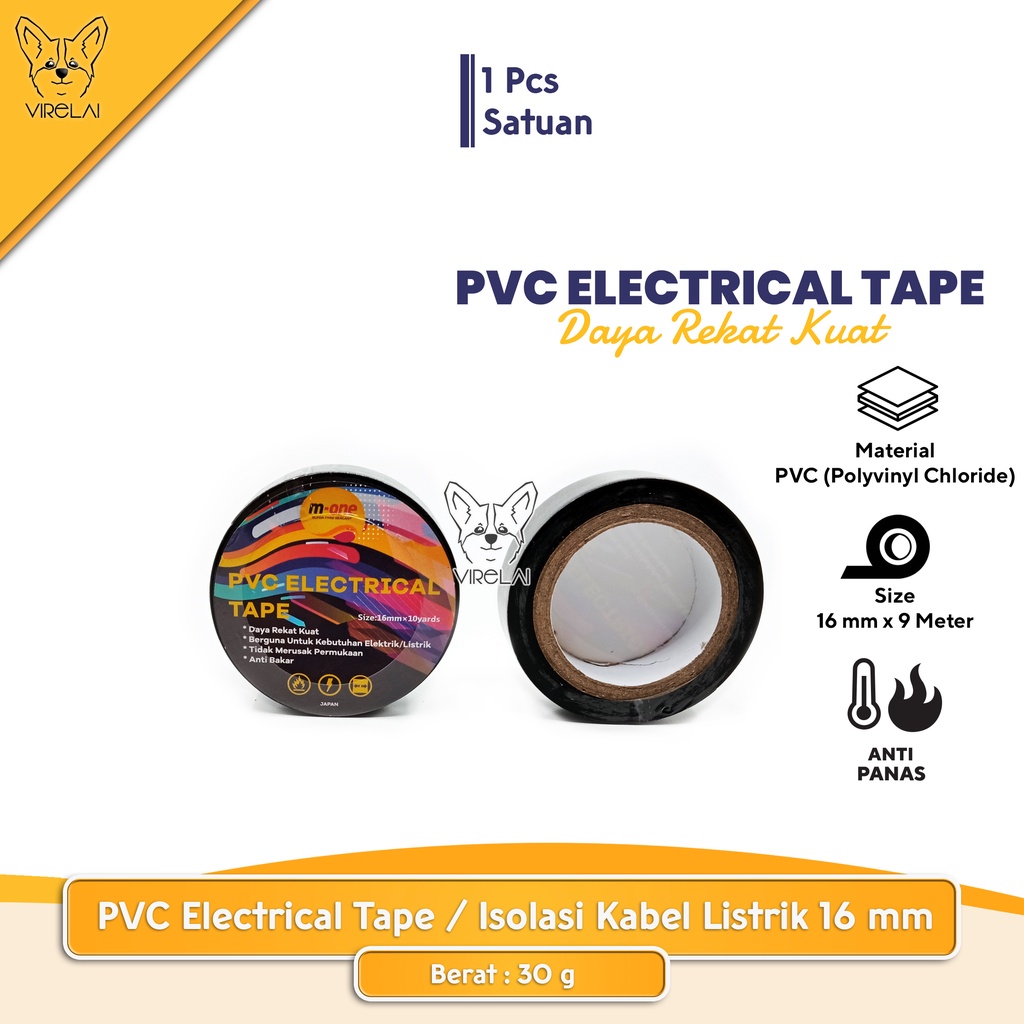 PVC Electrical Tape / Isolasi Kabel Listrik 16 mm x 9 m Anti Panas [M-ONE]