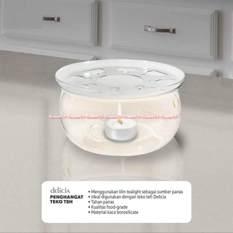 Delicia Tea Warmer Borosilicate Penghangat Teh Menggunakan Lilin Tahan Panas Bahan Kaca Bening Transparan Warm Transparant