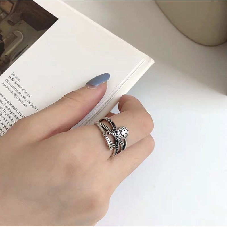 Cincin Lapis Ganda Gaya Korea Retro Adjustable Untuk Wanita