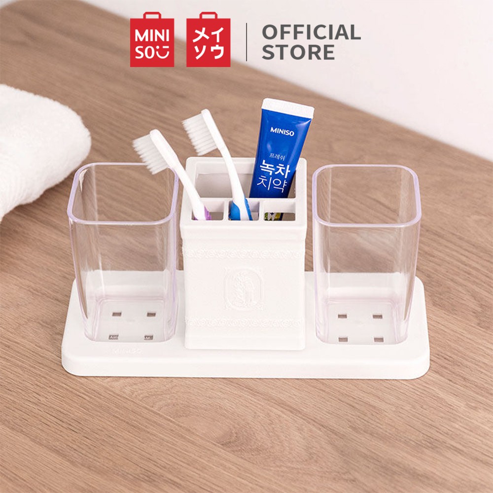 Miniso official Relief Patterns Tooth Mug + Toothbrush Holder Set