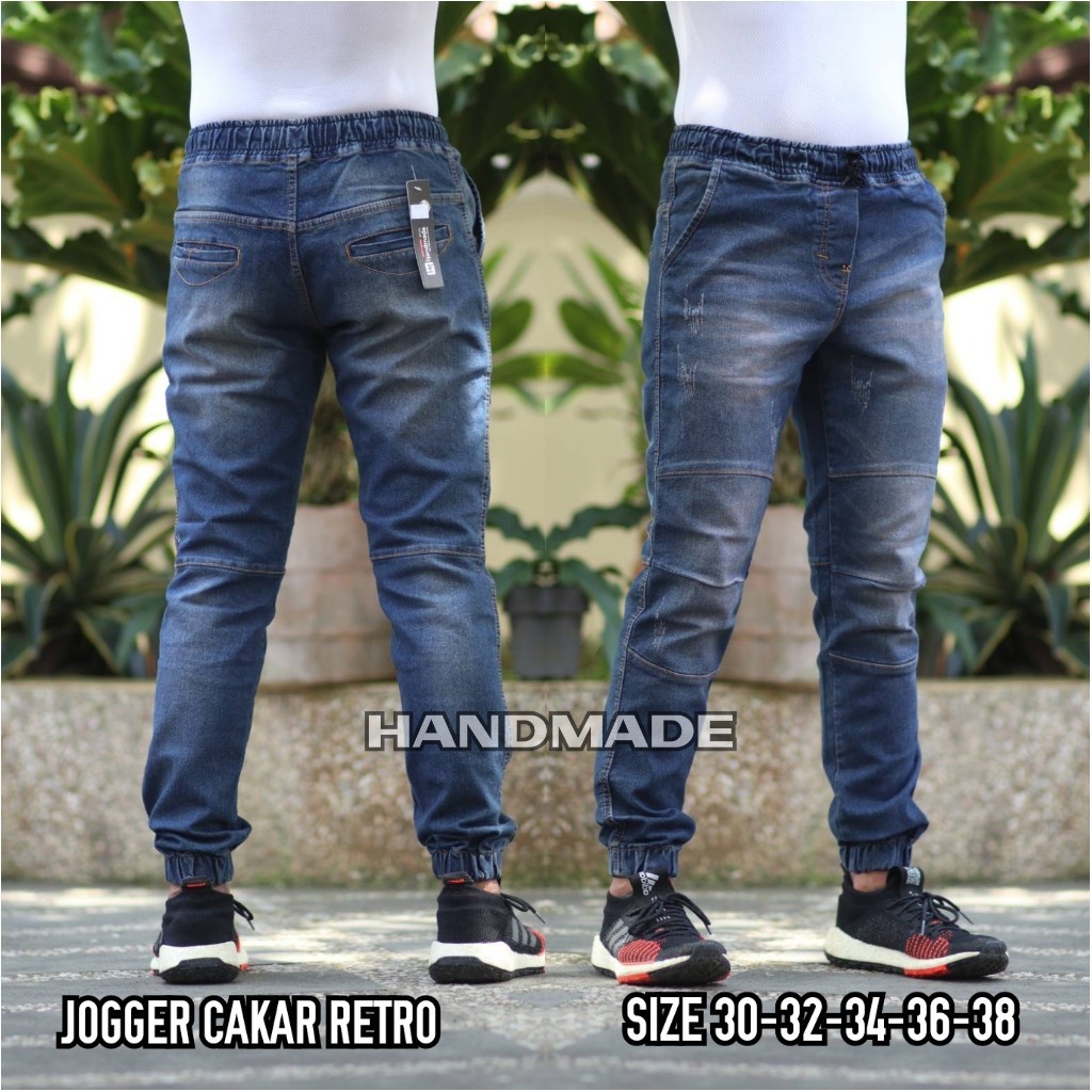 DNA Celana Jogger Jeans Bikers Full Karet Pria - Celana Jogger Stretch Sobek Cakar Pinggang Karet